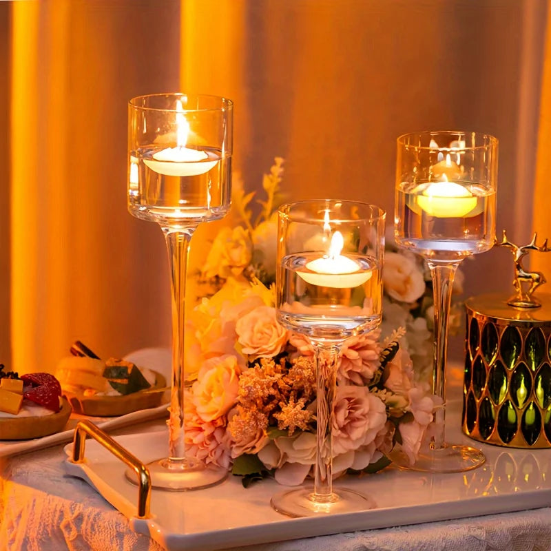 Set of 3 Glass Tall Tealight Candle Holders for Decor