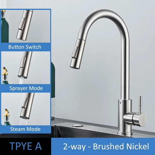 Brushed Gold Pull Out Kitchen Faucet With 360 Degree Swivel