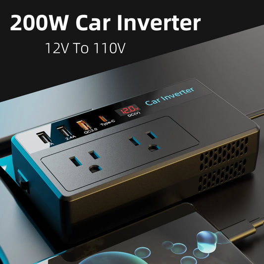 Car Inverter With USB Ports And LED Screen Charger Adapter