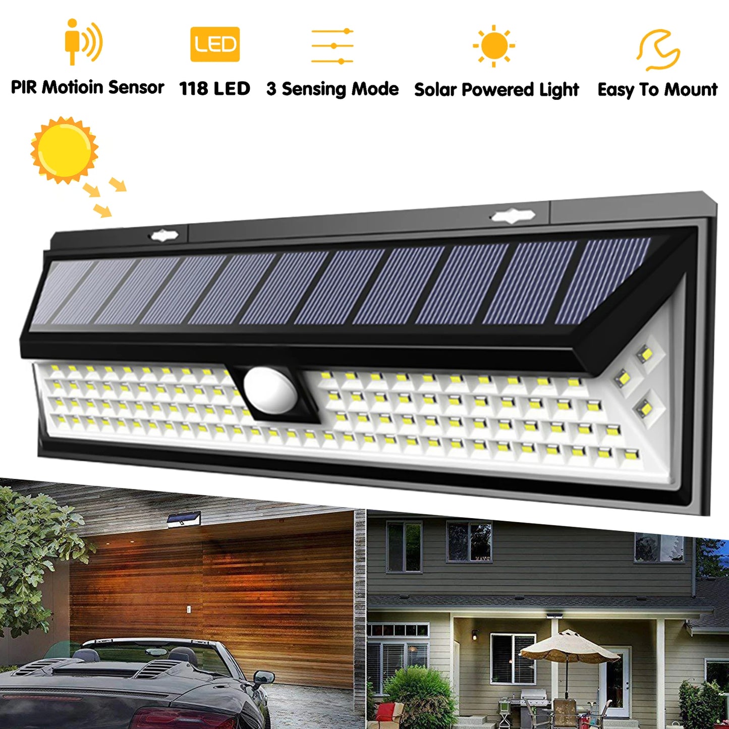 Solar Sensor Wall Light With Three Mode Outdoor Decoration