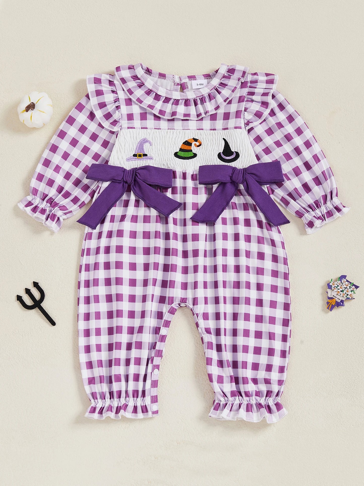 Adorable Toddler Halloween Costume Pumpkin Embroidery Romper