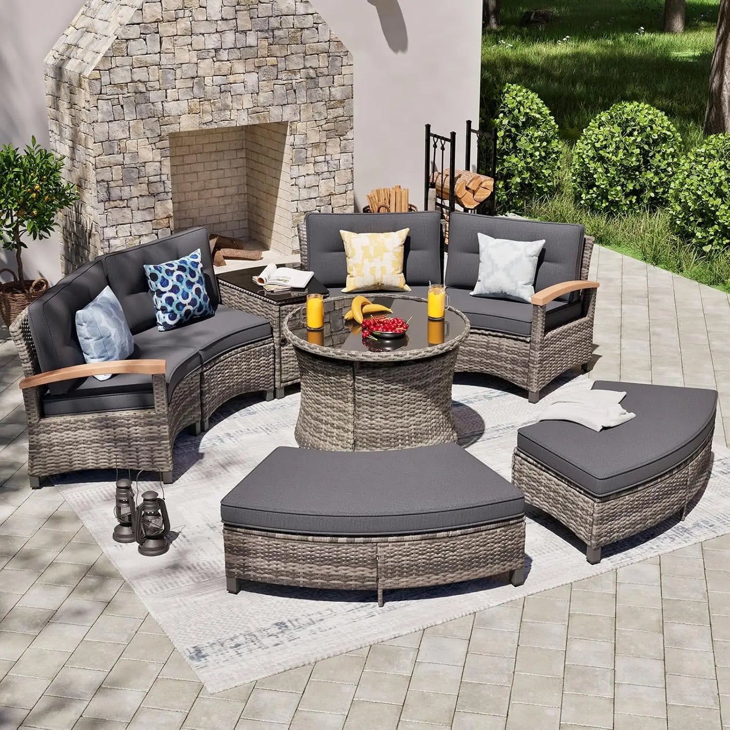 Stylish Half-Moon Outdoor Patio Furniture Conversation Set