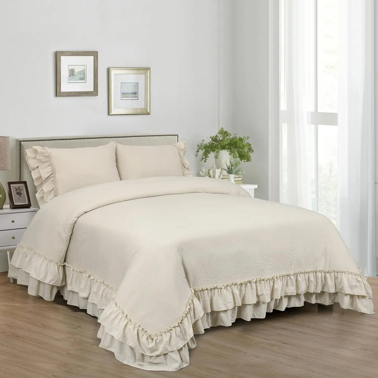 Cozy Farmhouse Ruffled Duvet Cover Set for Elegant Bedding