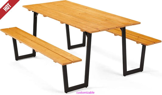 Outdoor Wooden Picnic Table With Bench Set For Patio Dining