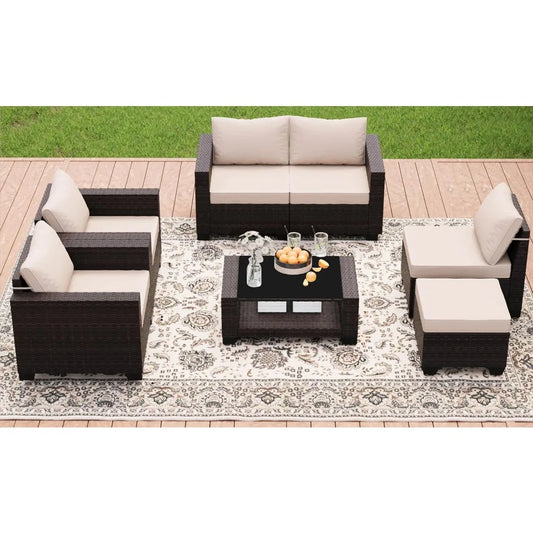 Modern Outdoor Wicker Sectional Sofa Conversation Set for Patios