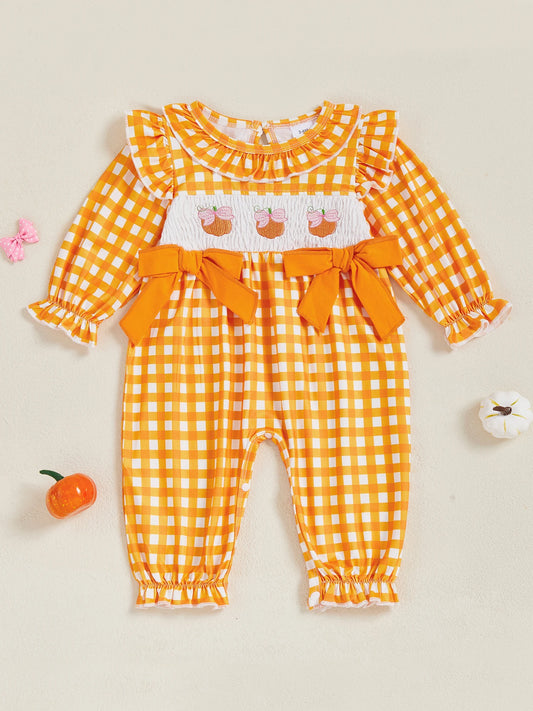 Adorable Toddler Halloween Costume Pumpkin Embroidery Romper