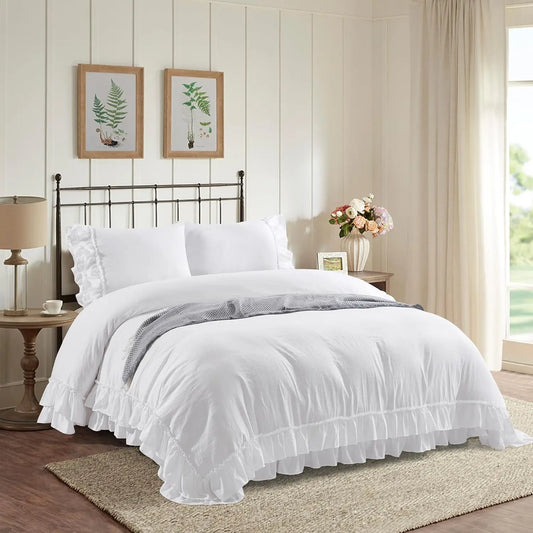 Cozy Farmhouse Ruffled Duvet Cover Set for Elegant Bedding