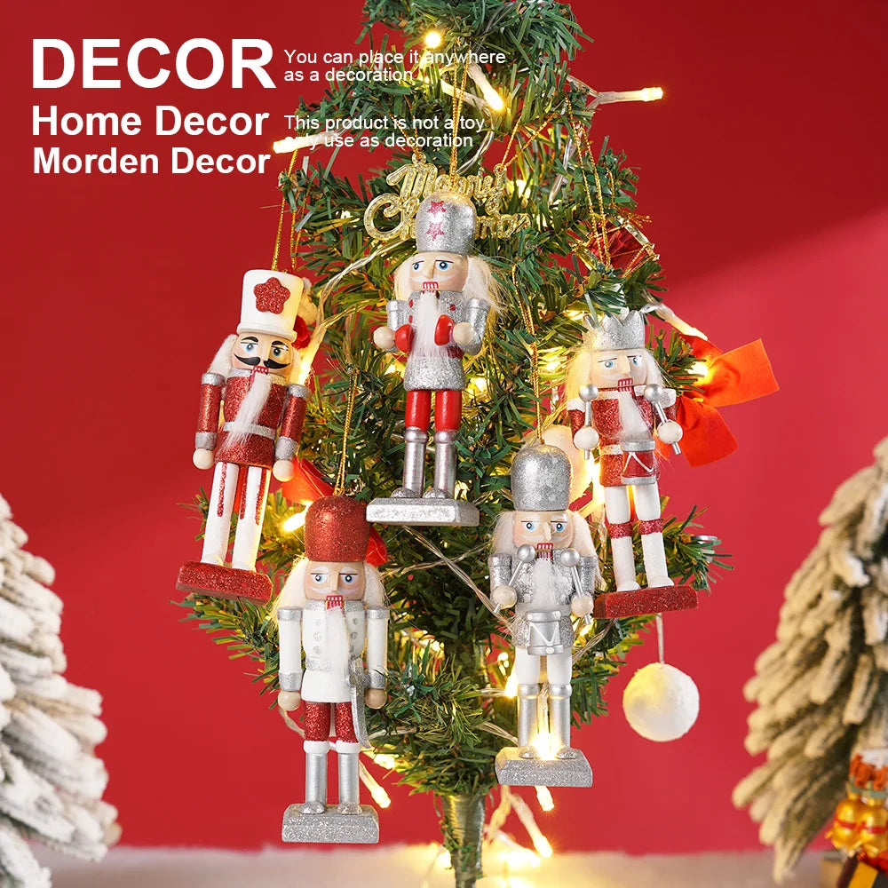 Wooden Nutcracker Soldier Ornaments Set for Christmas Decor