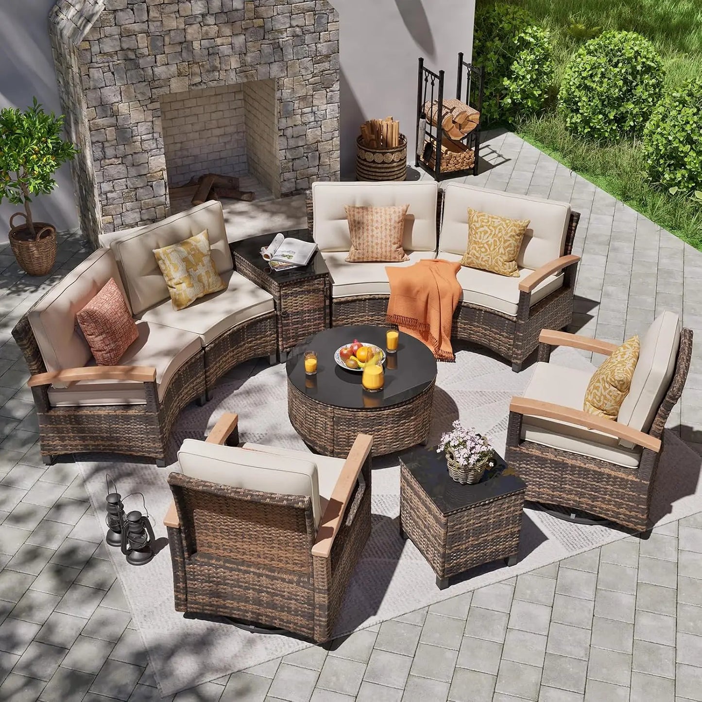 Stylish Half-Moon Outdoor Patio Furniture Conversation Set
