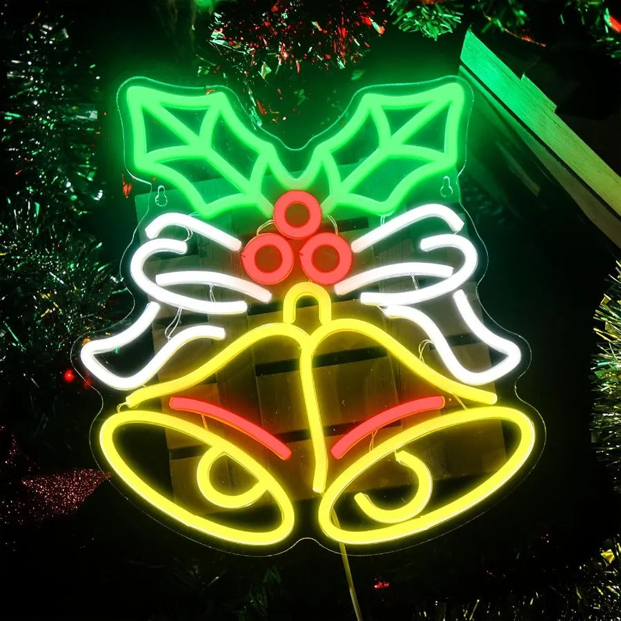 Christmas Neon Bells LED Signs For Home Bar Party Decor