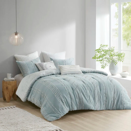 Aqua Cotton Jacquard Comforter Set for Cozy Bedrooms
