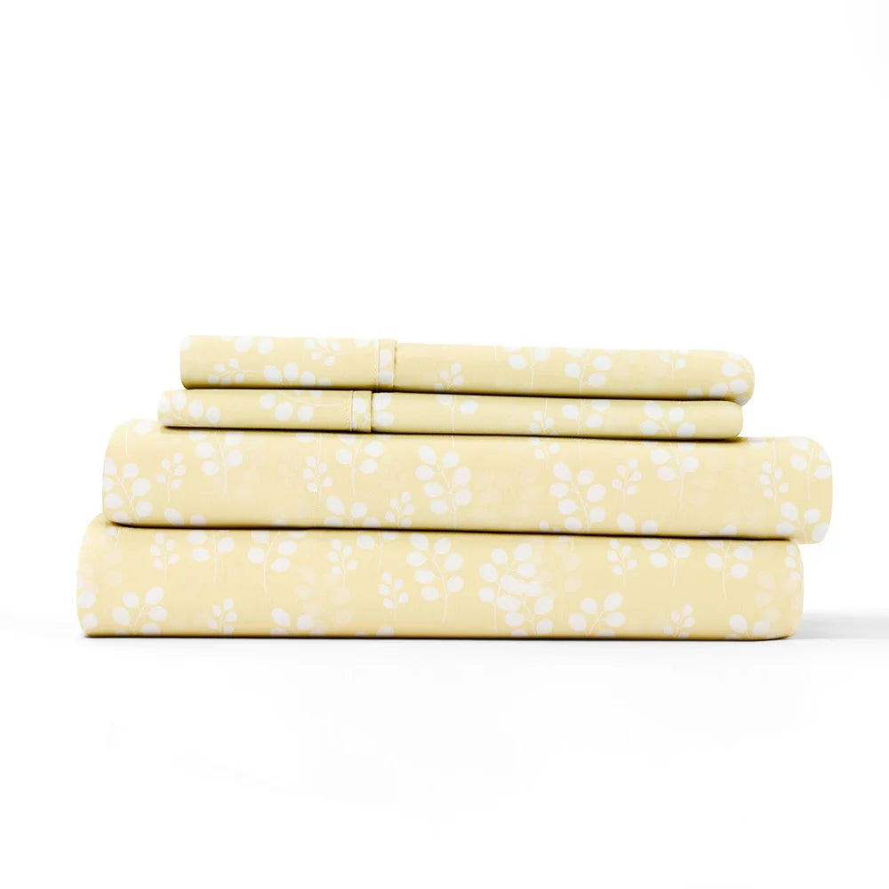 Luxurious Microfiber Bed Sheet Set with Floral Pattern