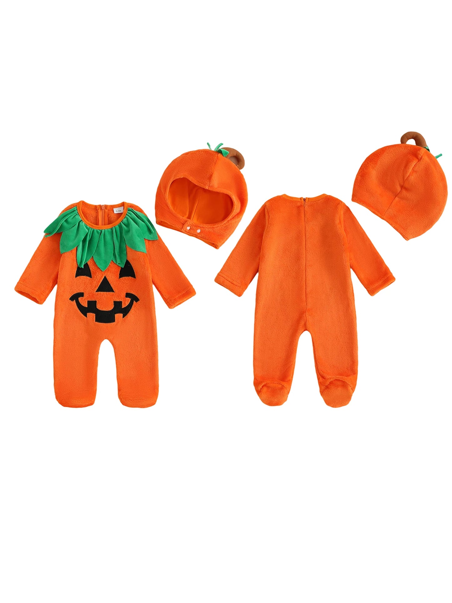 Infant Halloween Pumpkin Romper Set With Hat For Baby Girl