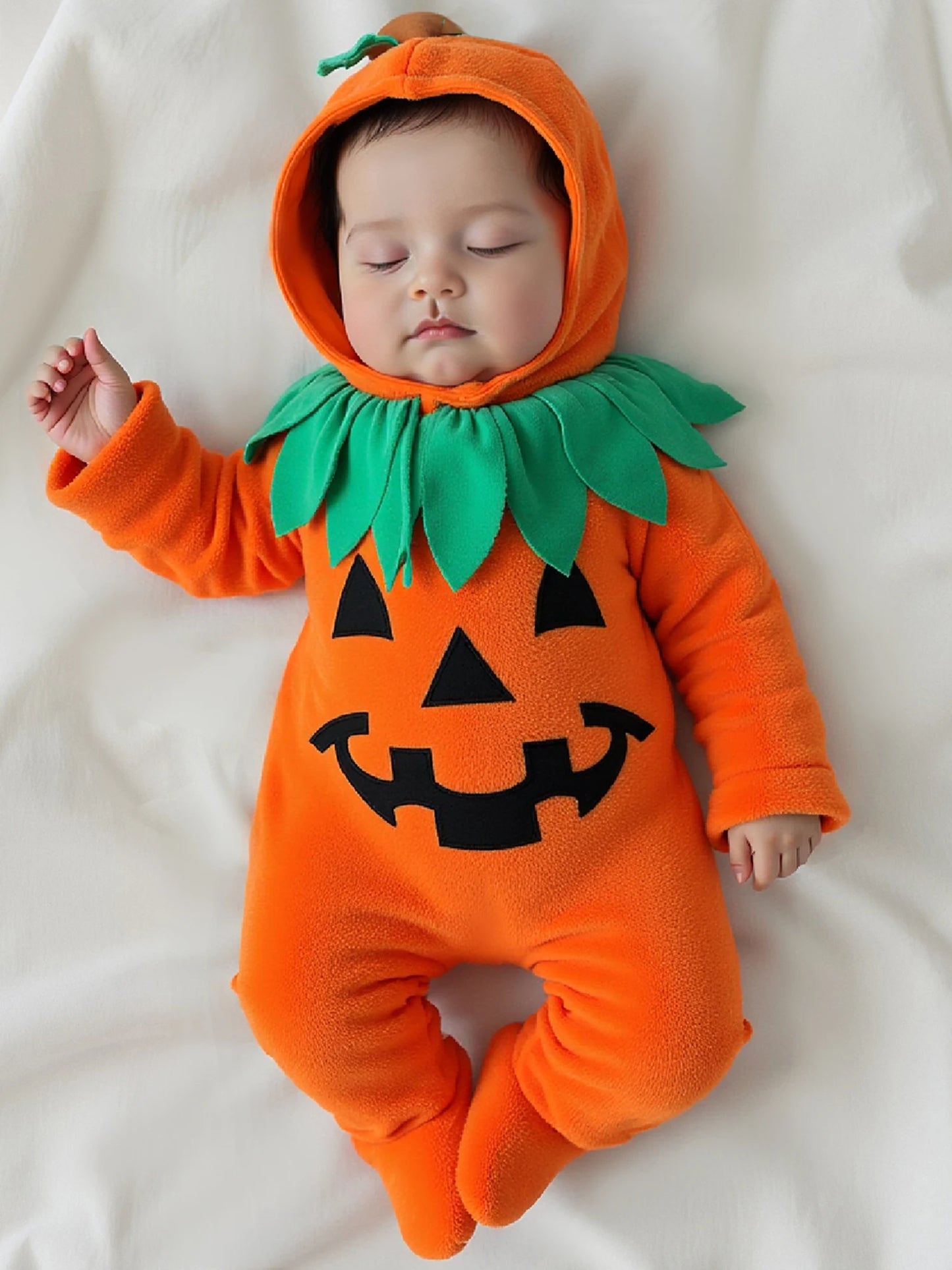Infant Halloween Pumpkin Romper Set With Hat For Baby Girl