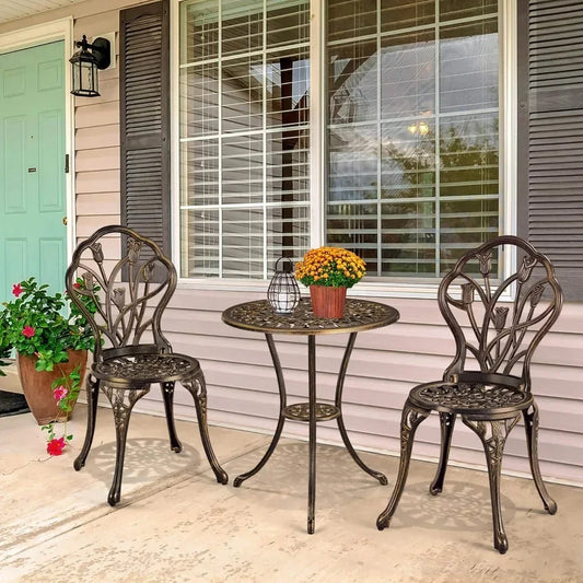 Patio Bistro Set Three Piece Outdoor Cast Aluminum Garden Furniture