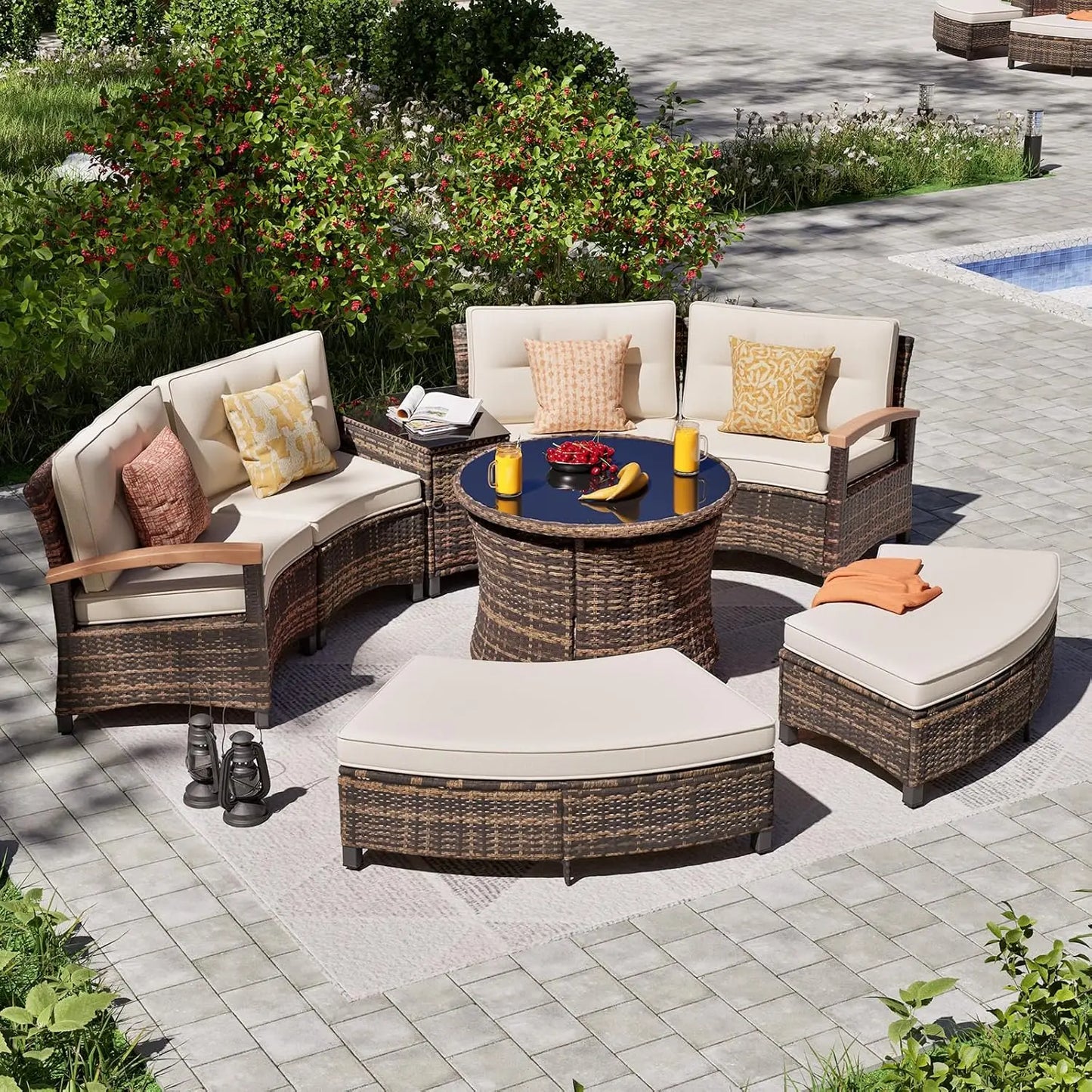 Stylish Half-Moon Outdoor Patio Furniture Conversation Set