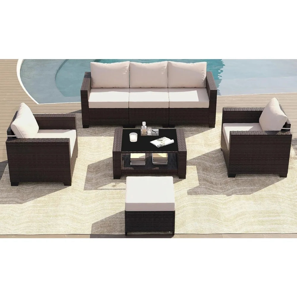 Modern Outdoor Wicker Sectional Sofa Conversation Set for Patios