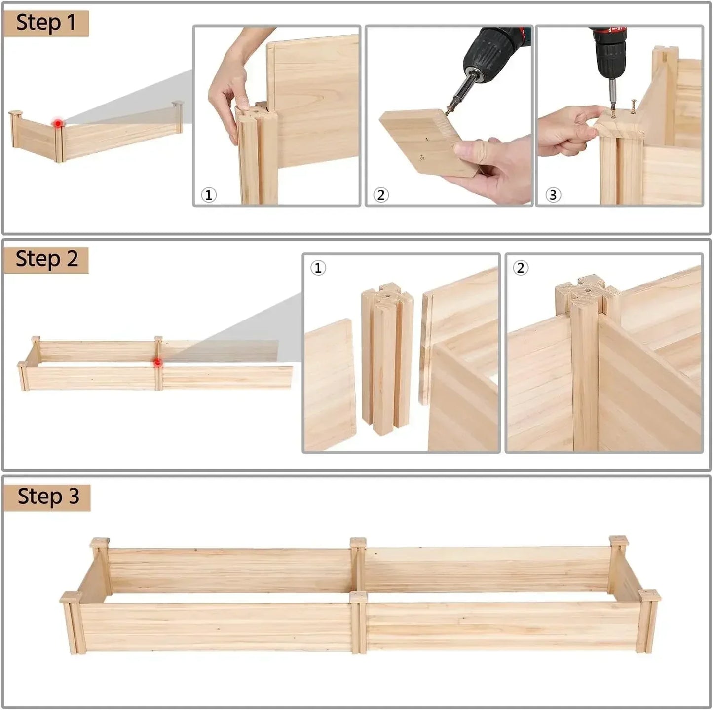 Customizable Wooden Raised Garden Bed Divisible Planter Box