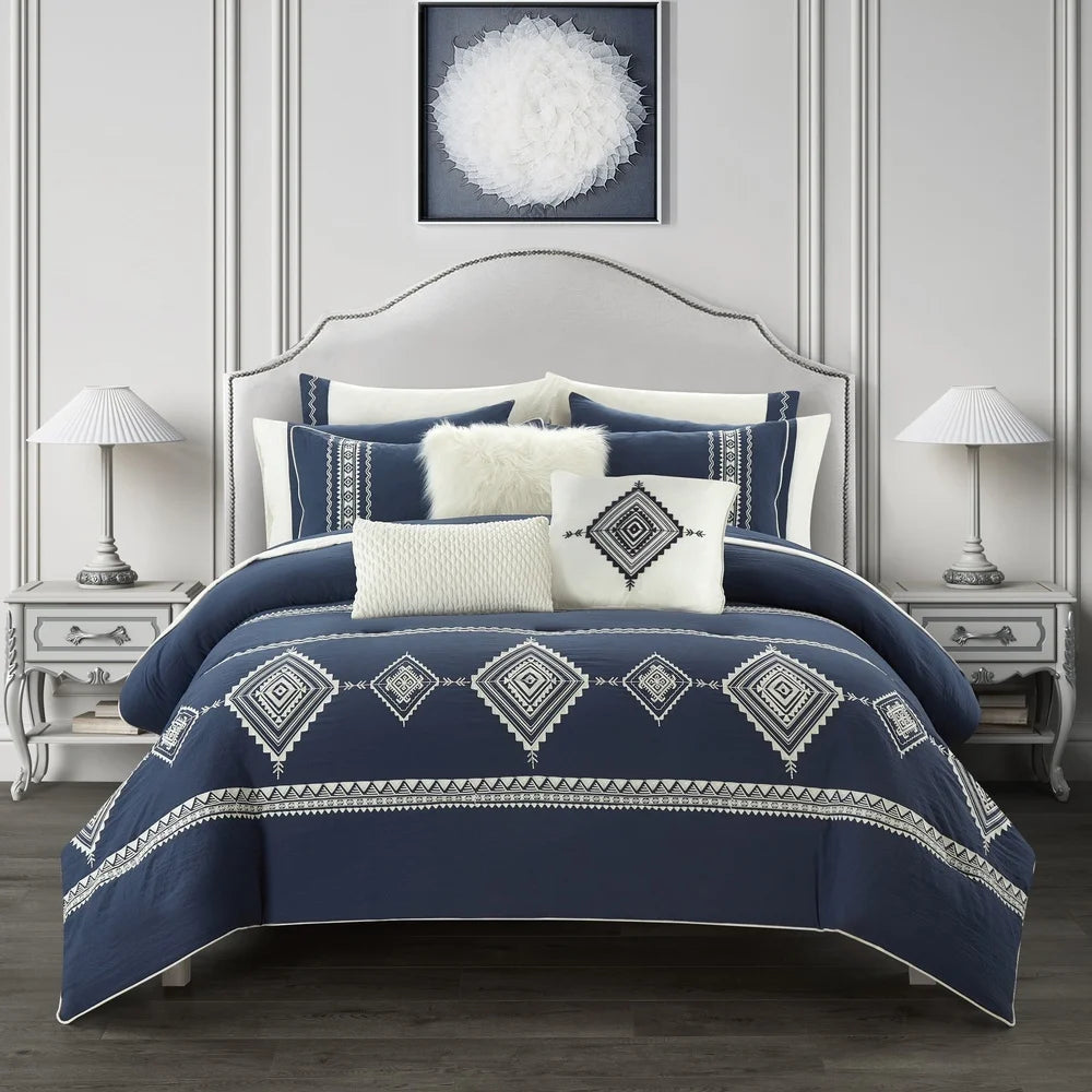 Navy Comforter Set with Decorative Pillows for Elegant Bedding