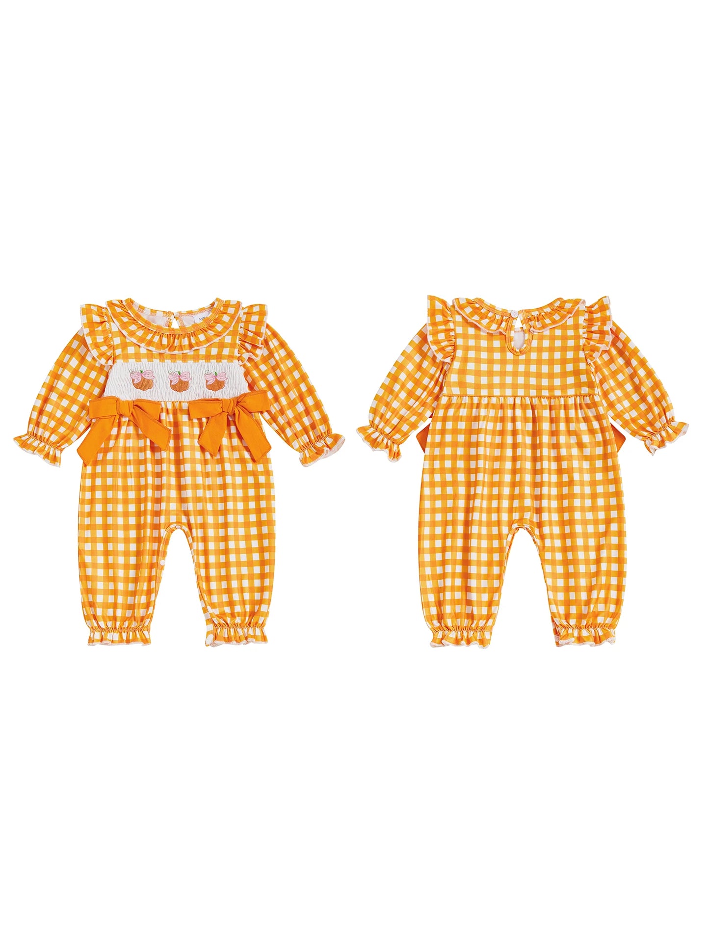 Adorable Toddler Halloween Costume Pumpkin Embroidery Romper