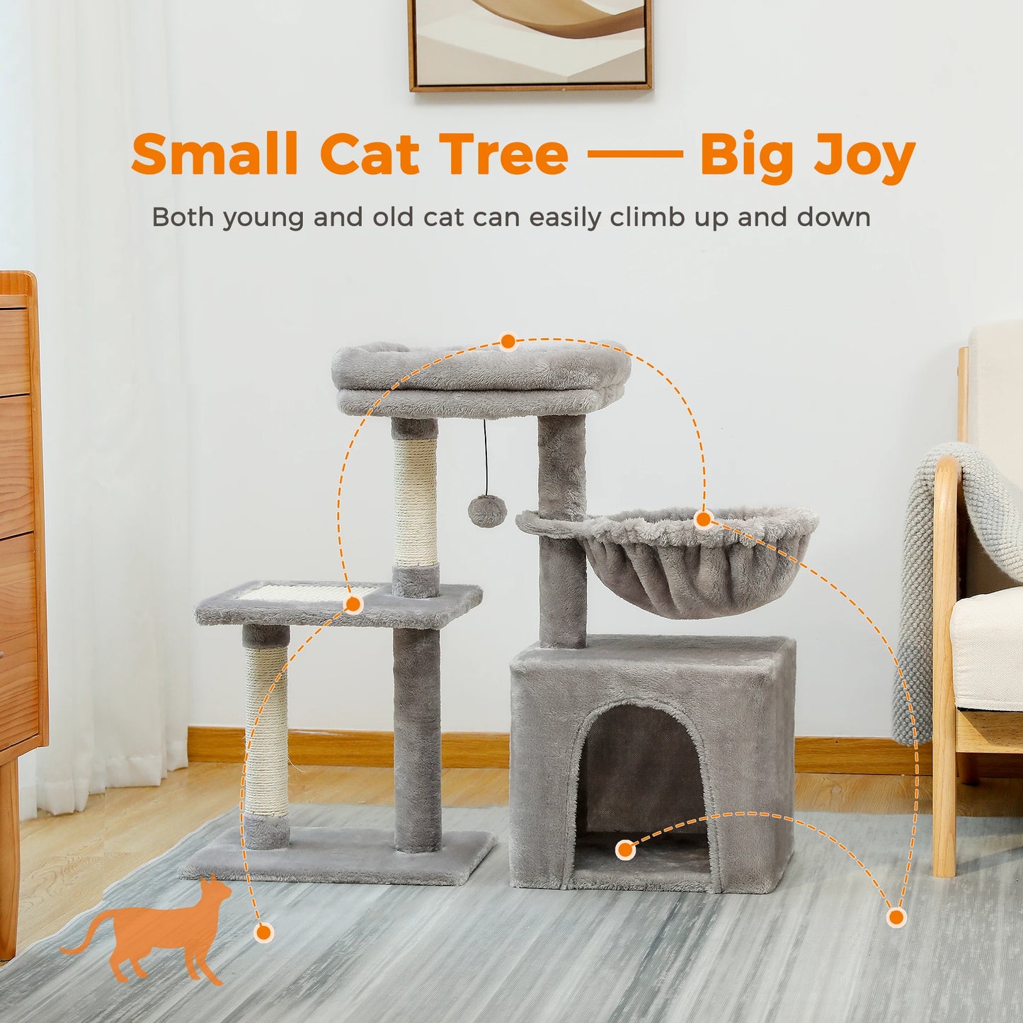 Indoor Cat Tree Condo With Perch And Scratching Board