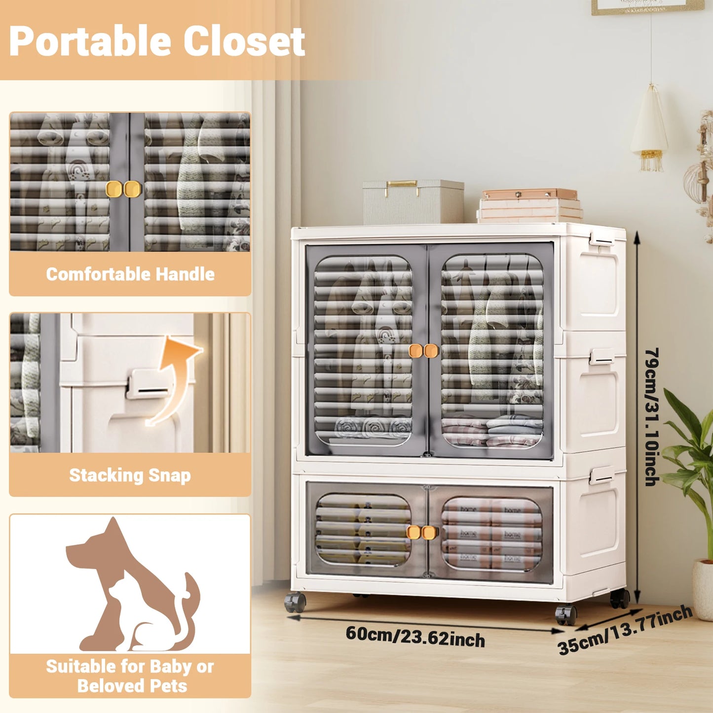 Foldable Multi-layer Plastic Storage Box with Wheels