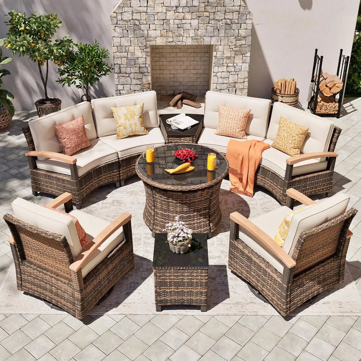 Stylish Half-Moon Outdoor Patio Furniture Conversation Set