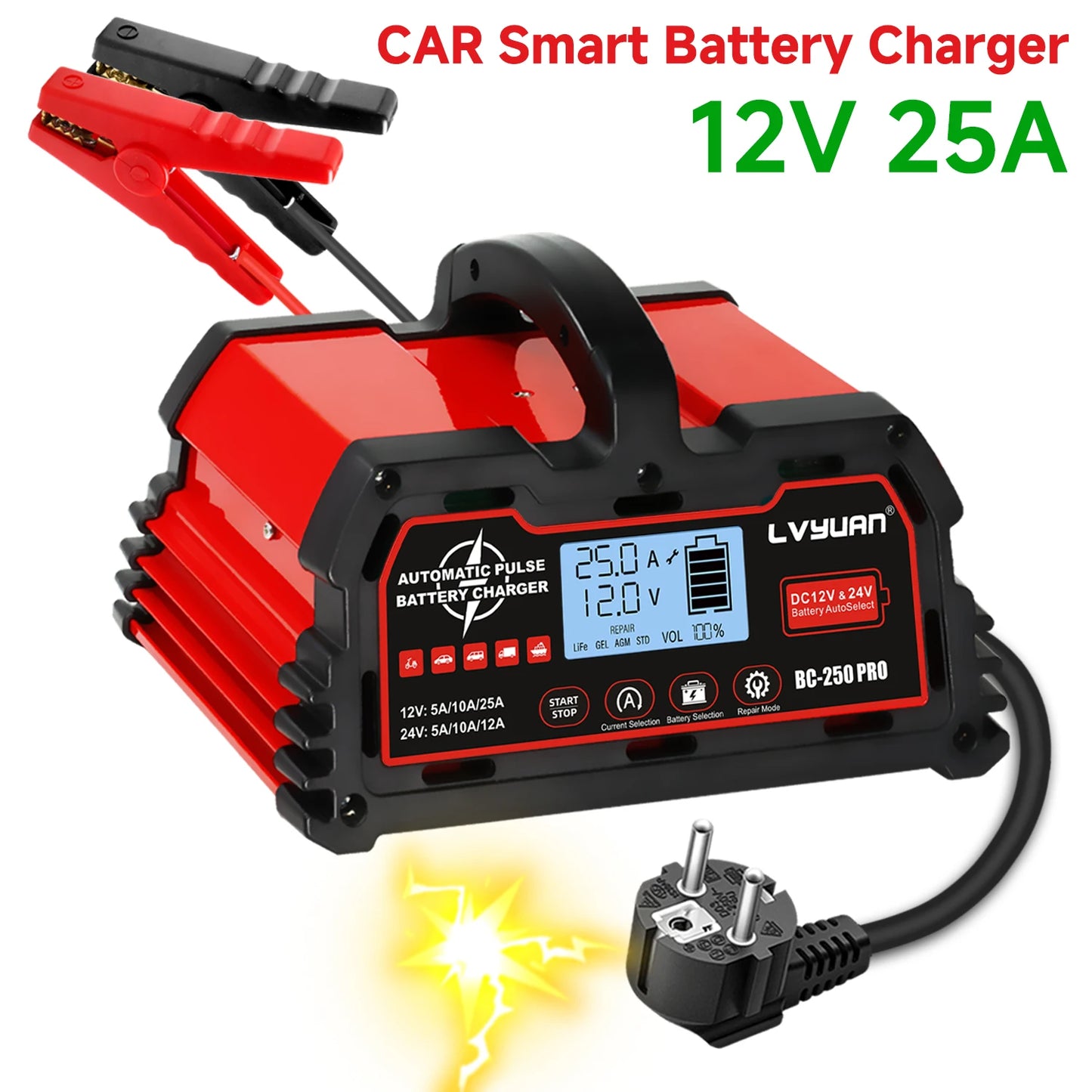 DC 12V 24V Smart Battery Charger With LCD Display Advanced