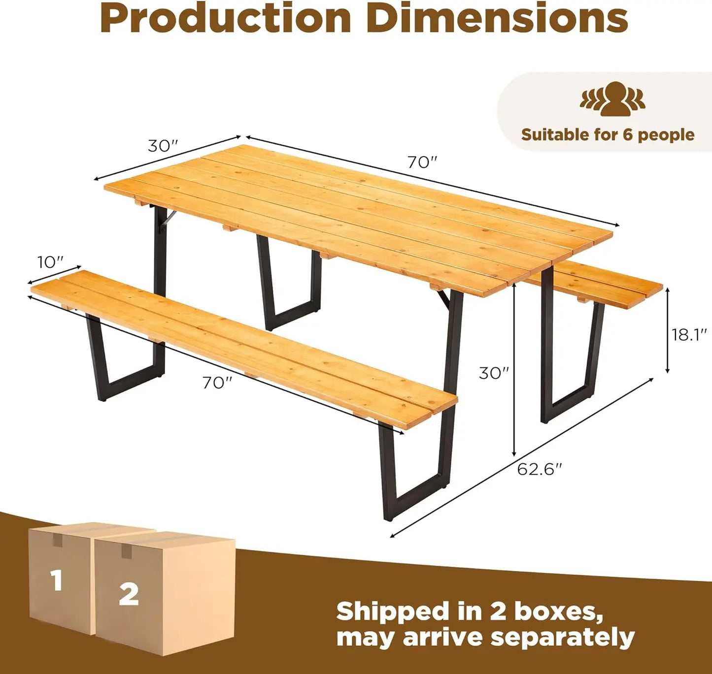 Outdoor Wooden Picnic Table With Bench Set For Patio Dining