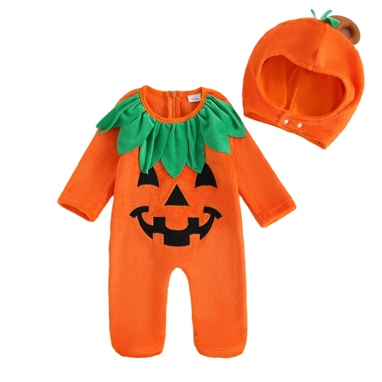 Infant Halloween Pumpkin Romper Set With Hat For Baby Girl