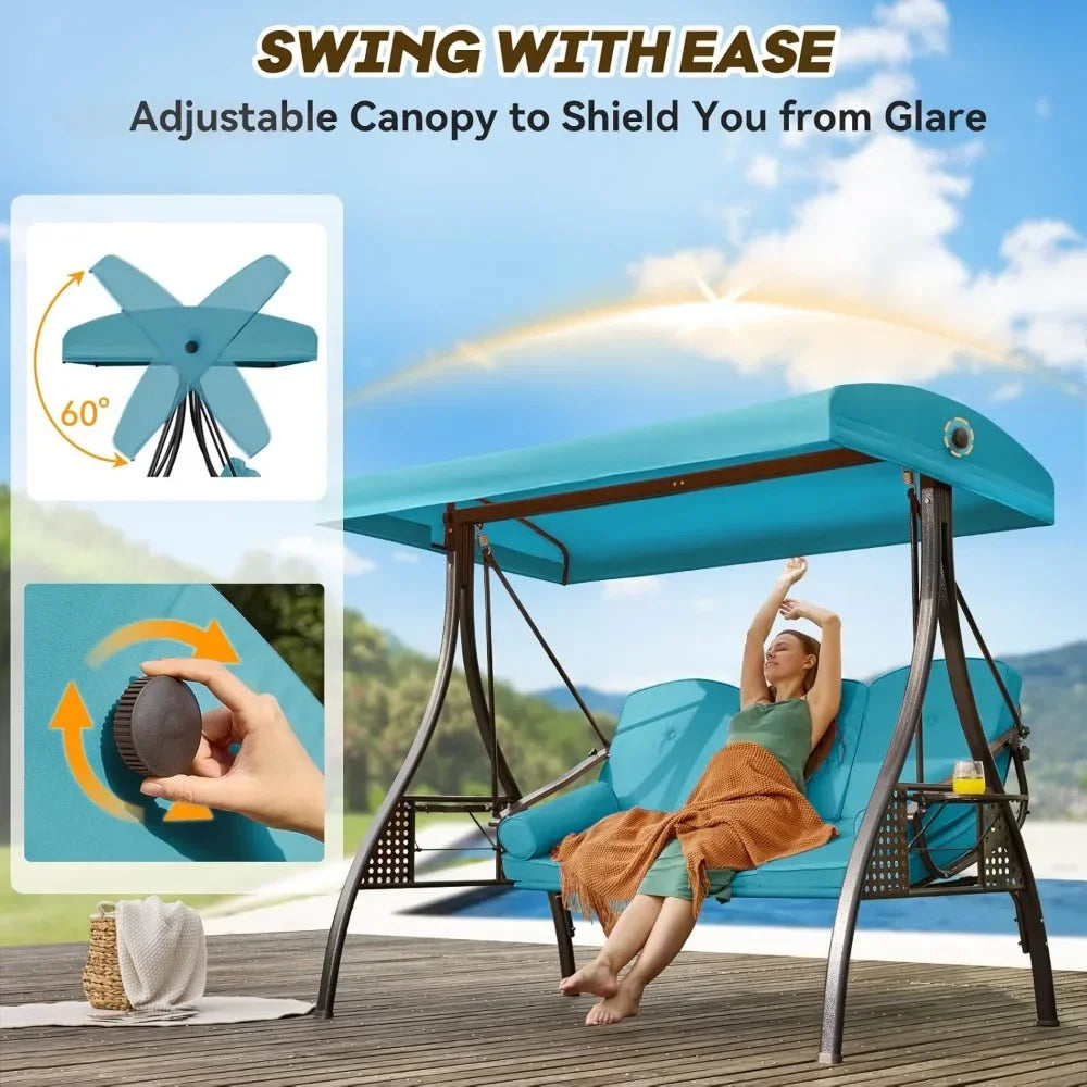Outdoor Porch Swing with Adjustable Canopy and Thick Cushions