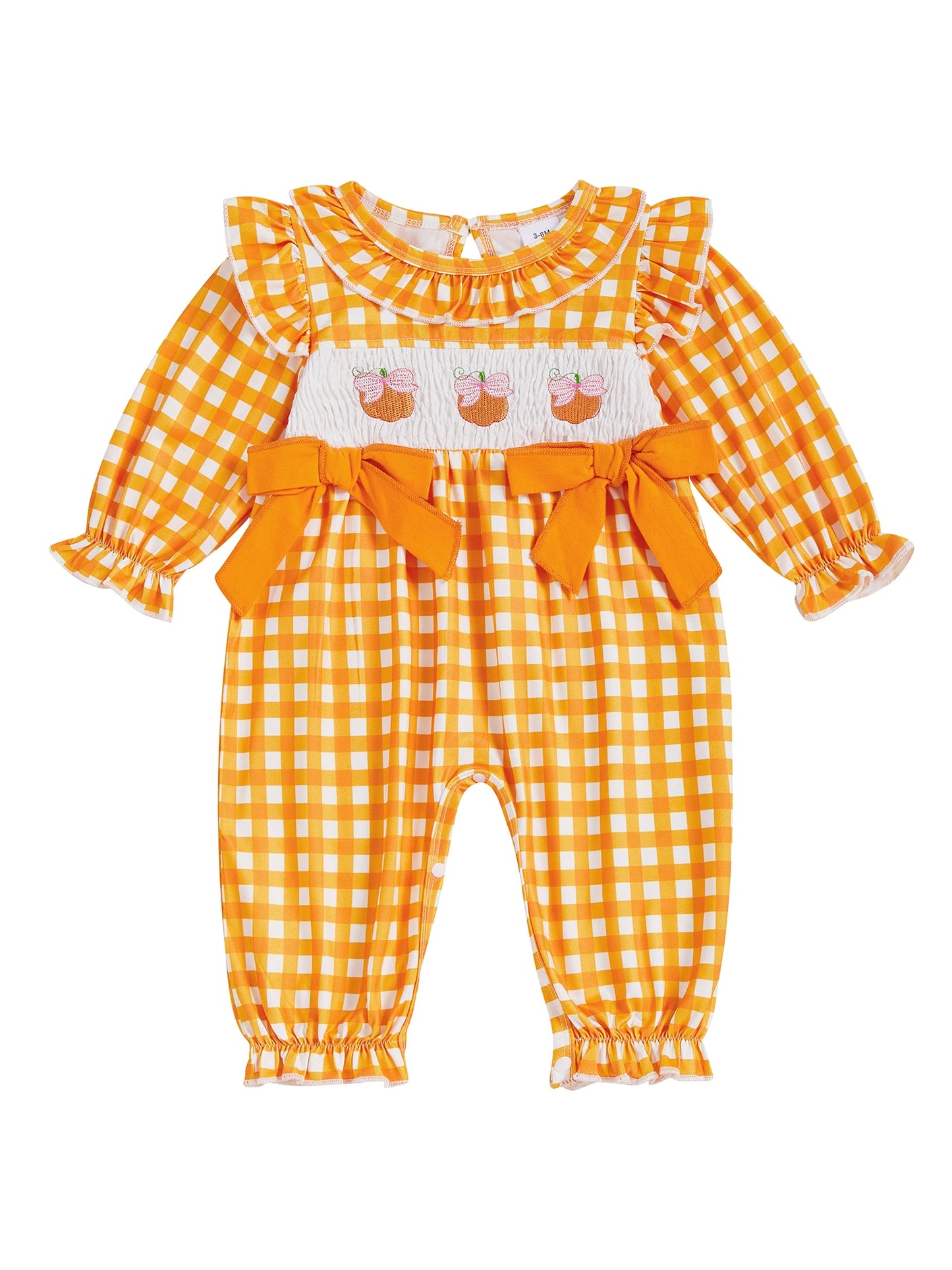 Adorable Toddler Halloween Costume Pumpkin Embroidery Romper