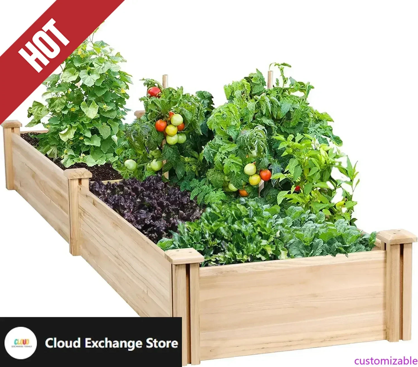 Customizable Wooden Raised Garden Bed Divisible Planter Box