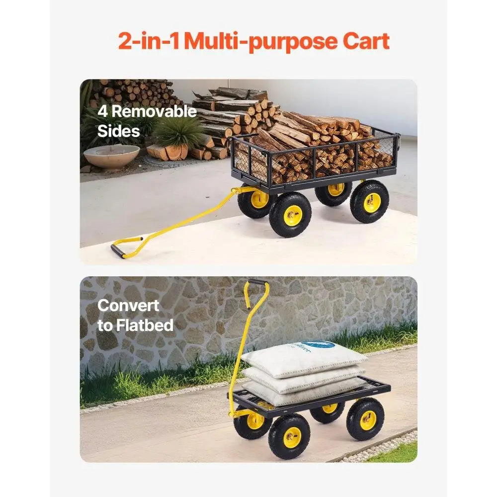 Heavy Duty Garden Cart With All Terrain Tires And Removable Sides