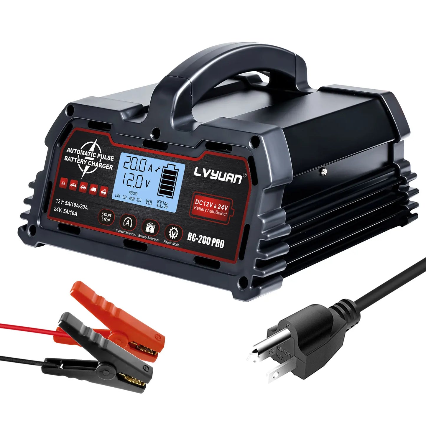 DC 12V 24V Smart Battery Charger With LCD Display Advanced