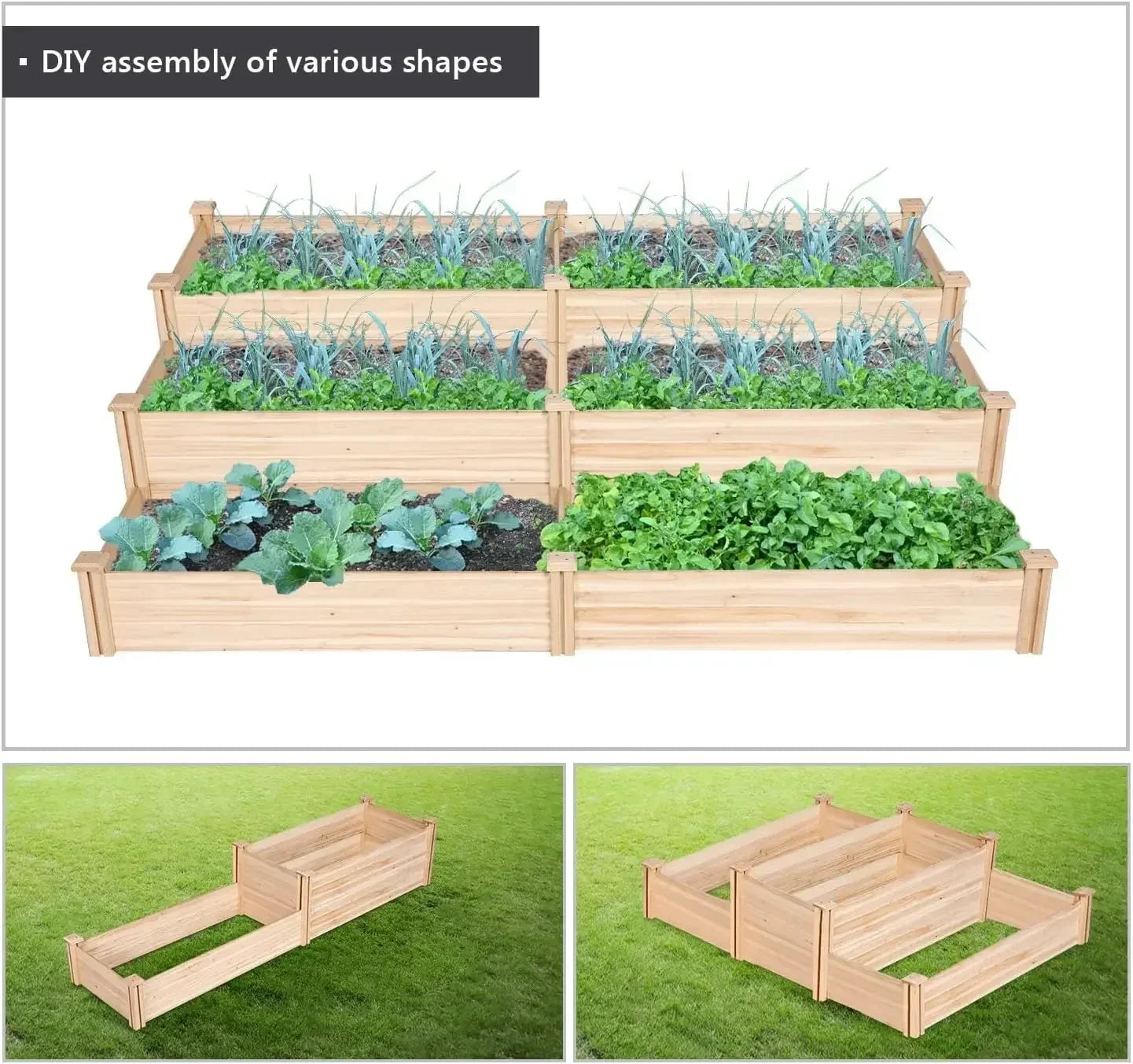 Customizable Wooden Raised Garden Bed Divisible Planter Box