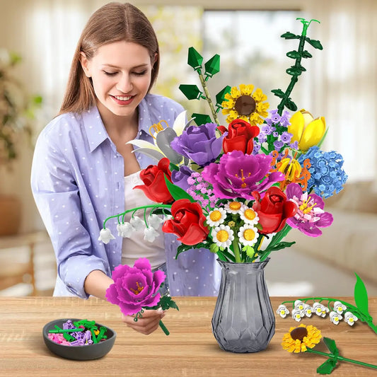 Flower Bouquet Building Set for Creative Home Decor and Gifts