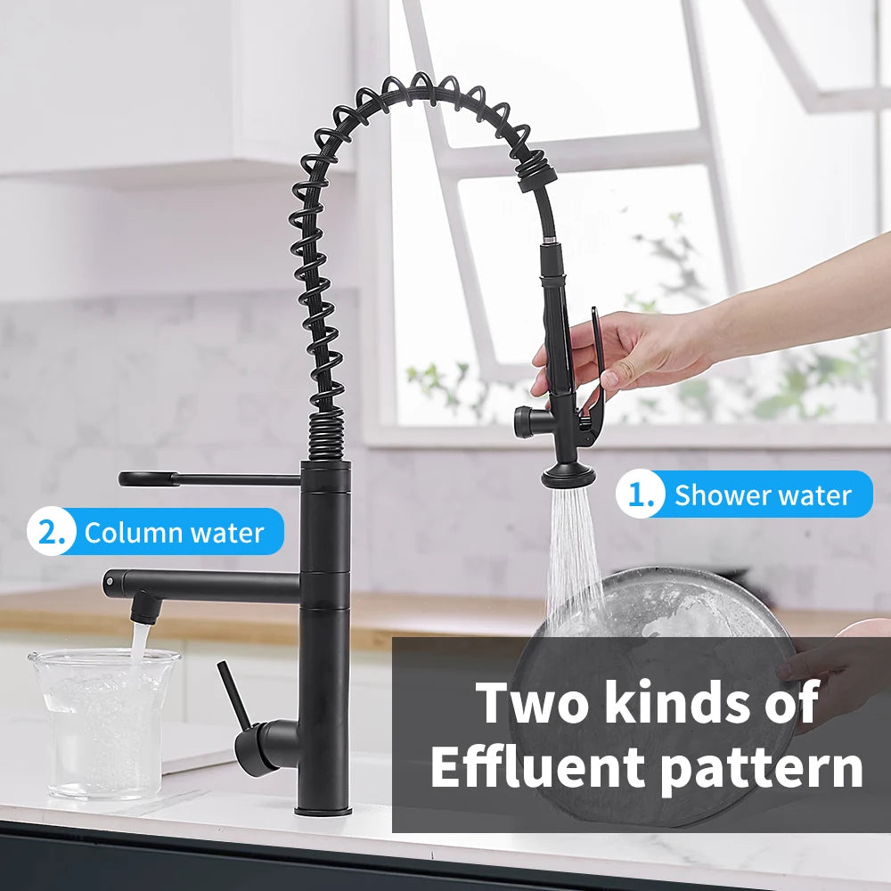 Brass Pull Out Kitchen Faucet With Swivel Spout Mixer
