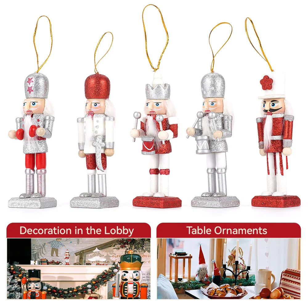 Wooden Nutcracker Soldier Ornaments Set for Christmas Decor