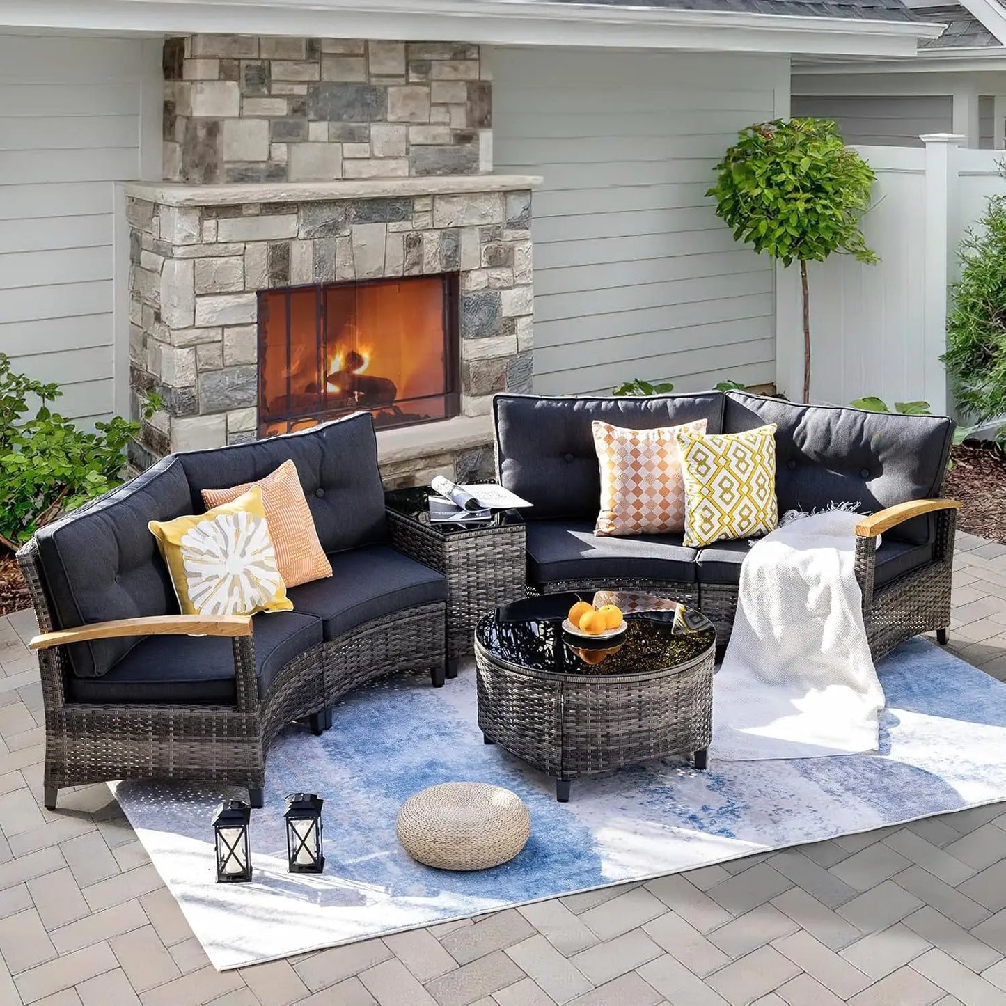 Stylish Half-Moon Outdoor Patio Furniture Conversation Set
