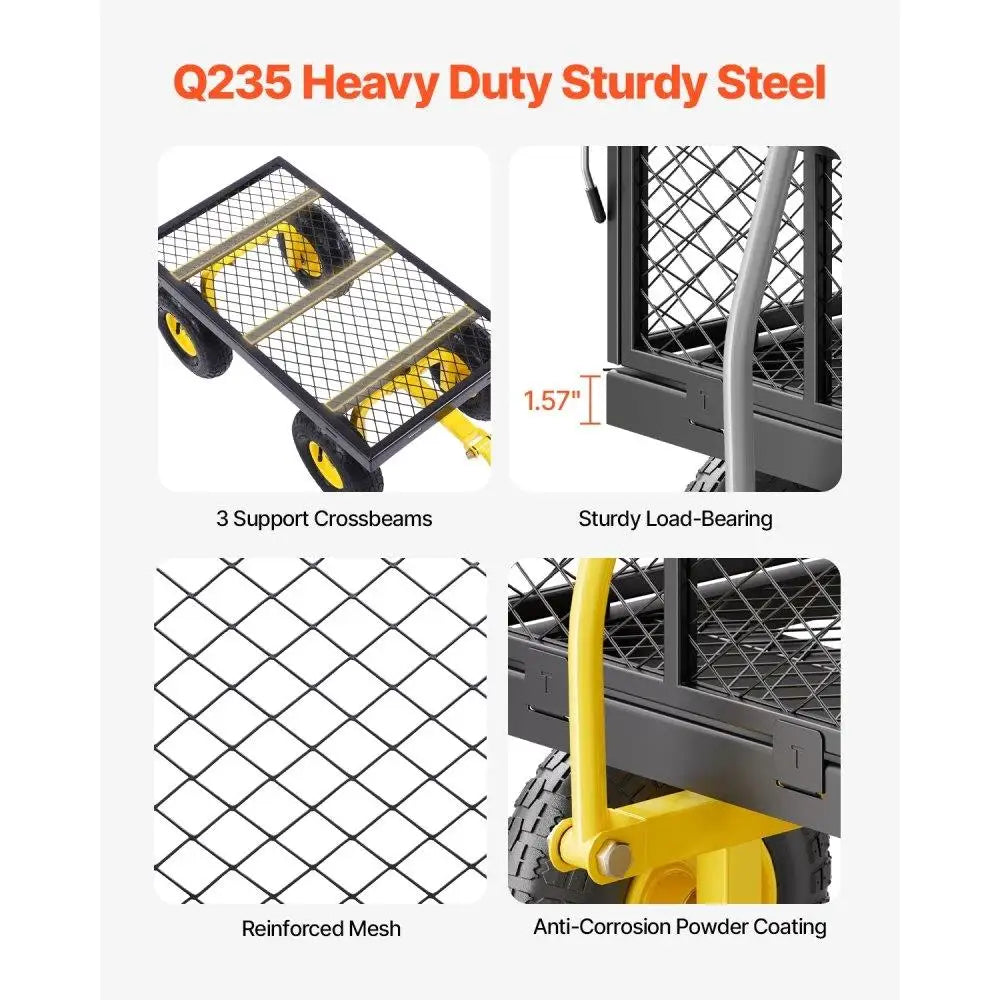Heavy Duty Garden Cart With All Terrain Tires And Removable Sides