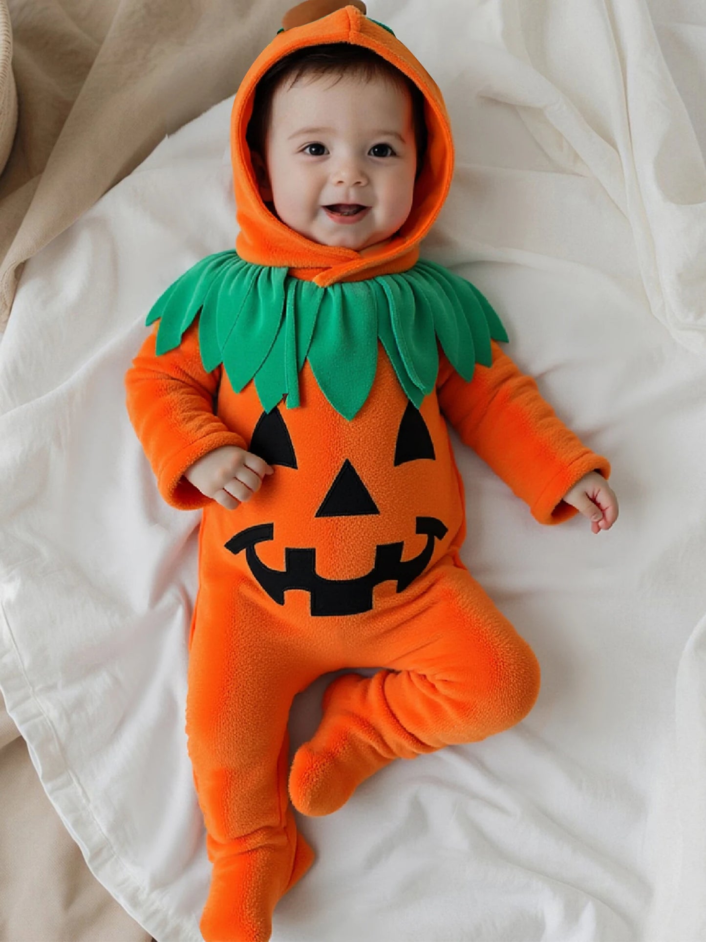Infant Halloween Pumpkin Romper Set With Hat For Baby Girl