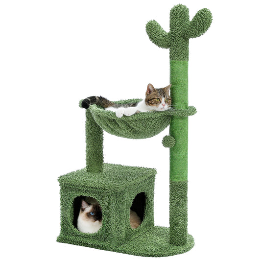 Cactus Cat Tree With Condo Hammock And Dangling Ball