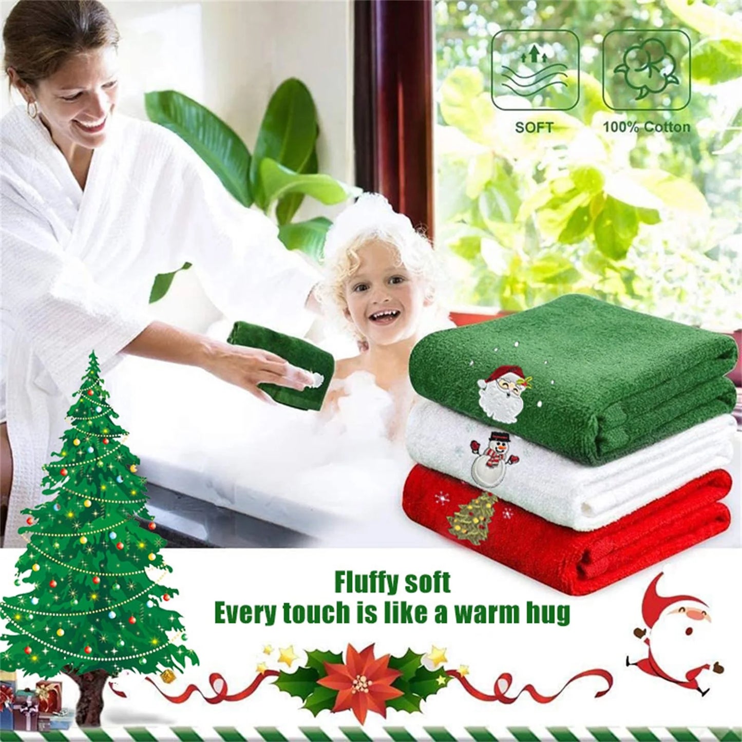 New Year Christmas Embroidered Bath Towel Set for Festive Cheer