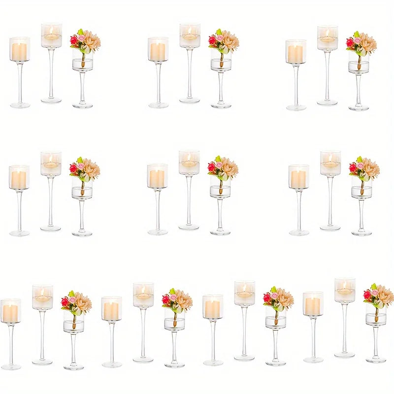 Set of 3 Glass Tall Tealight Candle Holders for Decor