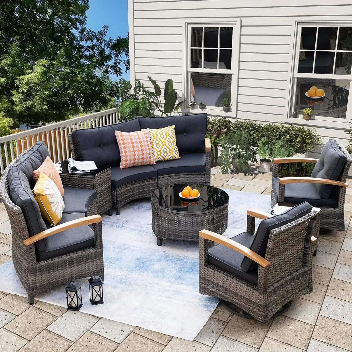 Stylish Half-Moon Outdoor Patio Furniture Conversation Set