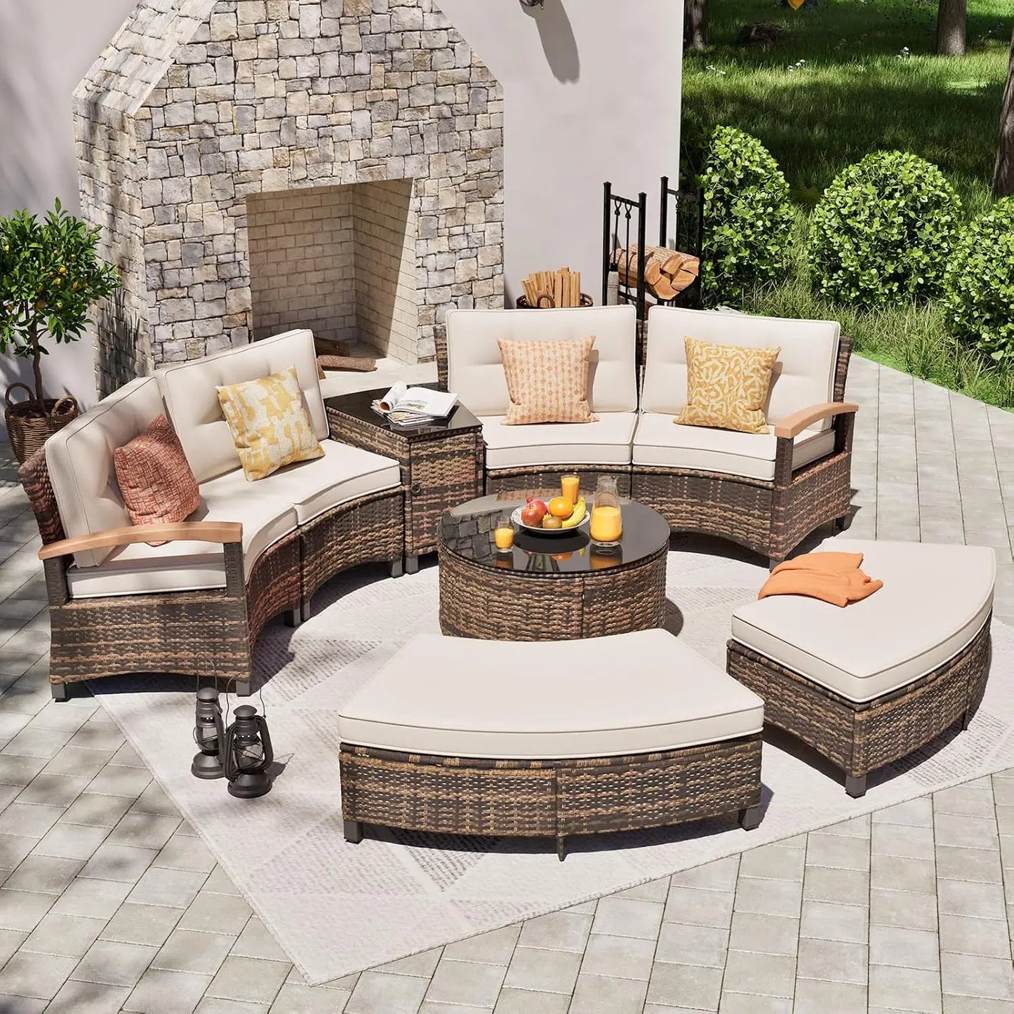 Stylish Half-Moon Outdoor Patio Furniture Conversation Set