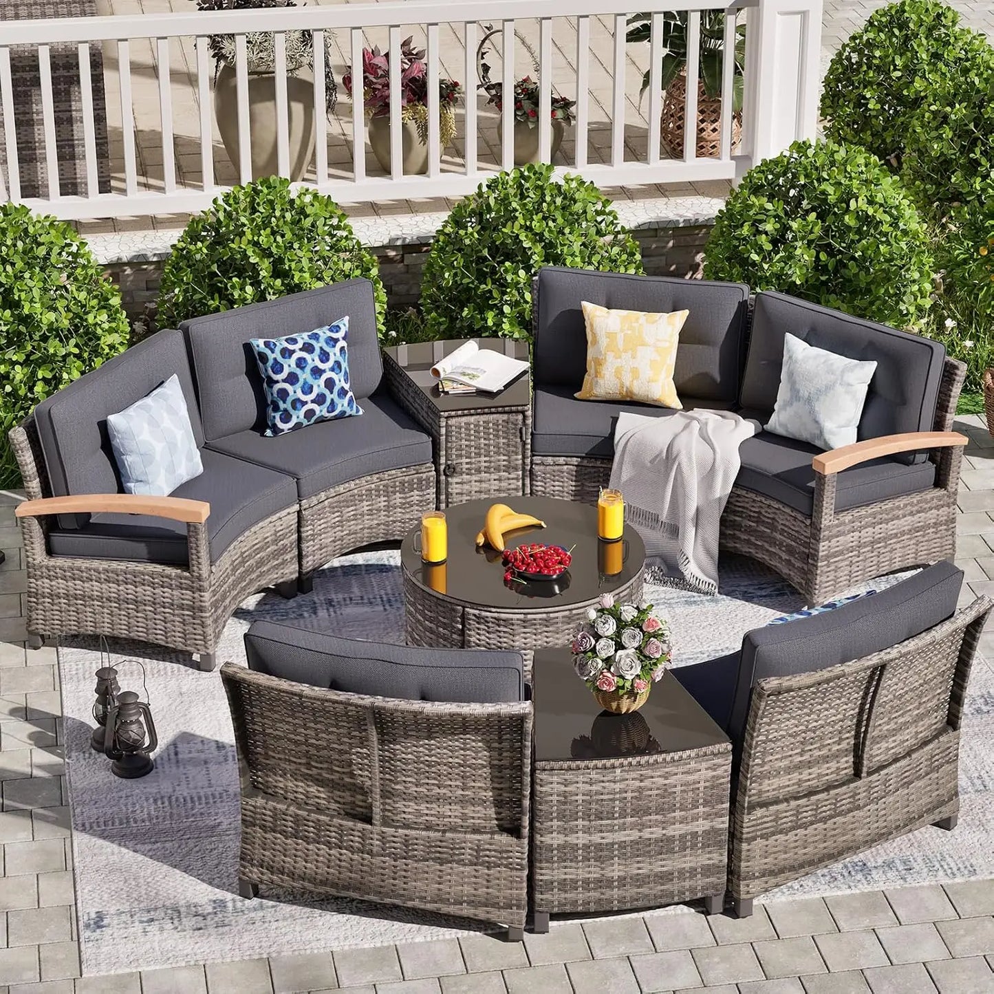 Stylish Half-Moon Outdoor Patio Furniture Conversation Set