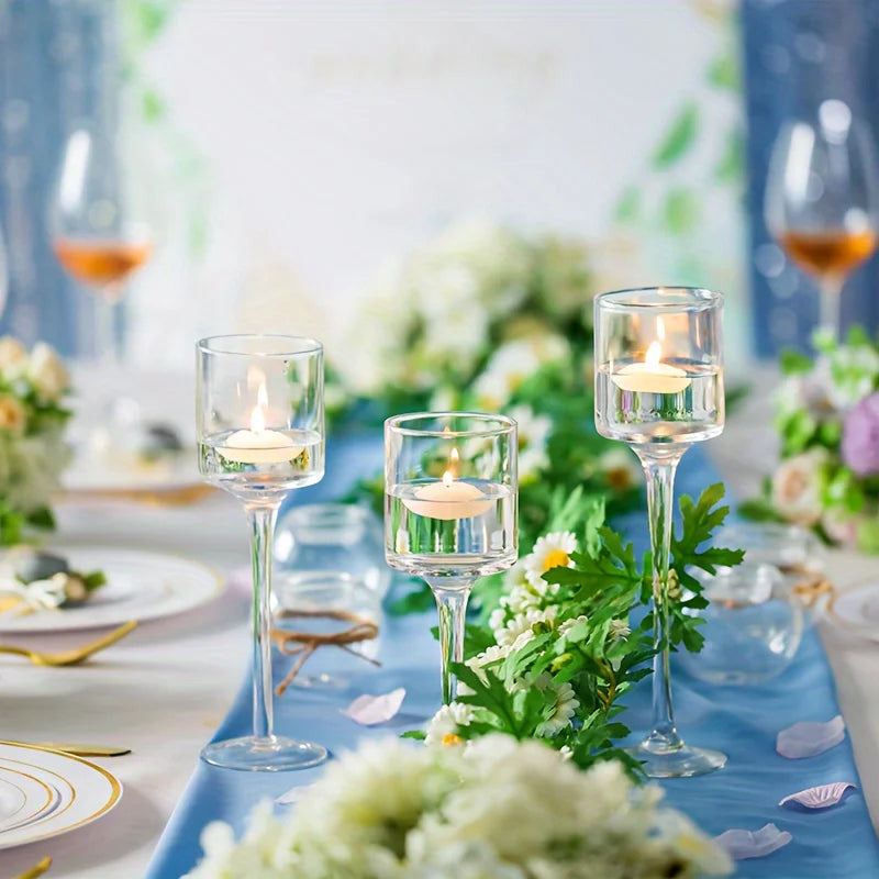 Set of 3 Glass Tall Tealight Candle Holders for Decor