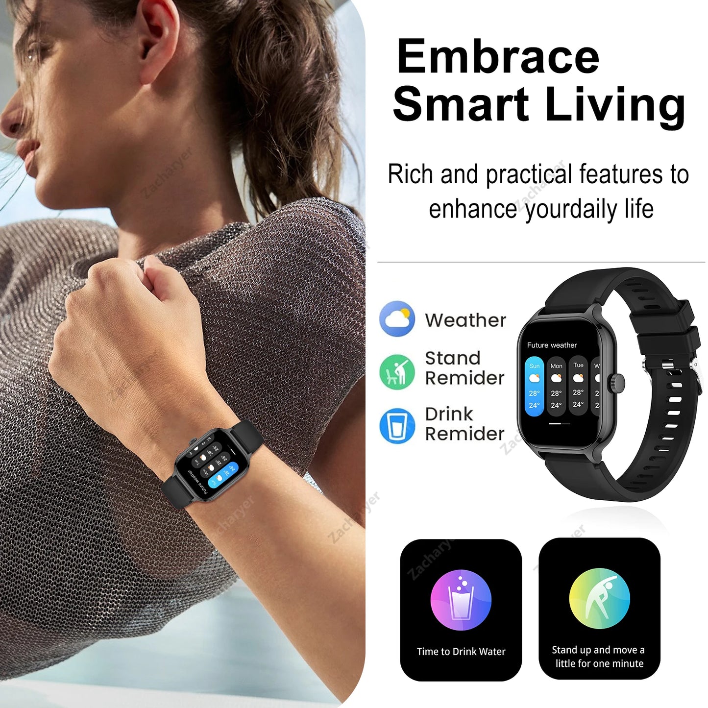 Smart Touch Screen Sports Watch with Call and Message Features